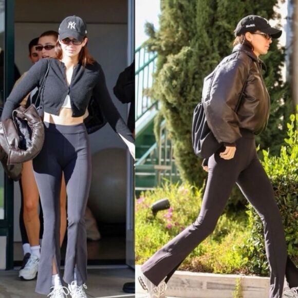 Alo Yoga Airbrush Flutter Split Flare Full Length High-Waist Legging Black Small - Picture 1 of 8